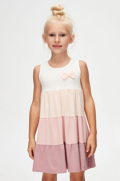 LOVETTI Girl's Ecru Dried Rose Strappy Layered Dress