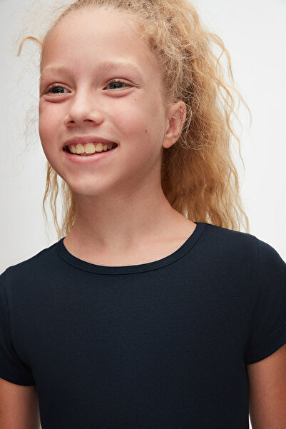 LOVETTI DarK Navy Basic Short Sleeve Dress for Girls