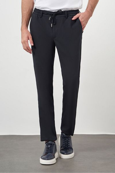 Morven Men's Navy Blue Polyviscon Trend Drawstring Jogger Slim Fit Sports Trousers