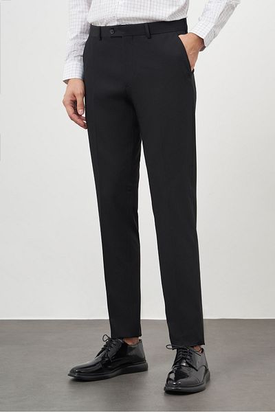 Morven Men's Black Polyviscon Basic Plain Pattern Slim Fit Classic Trousers