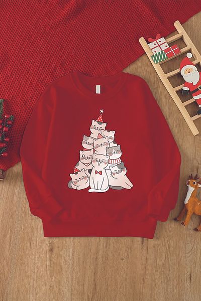 MYADA Christmas Cats Printed Children's Sweatshirt - 23194