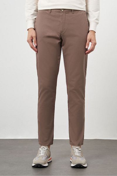 Morven Men's Brown Cotton Side Pocket Slim Fit Chino Pants