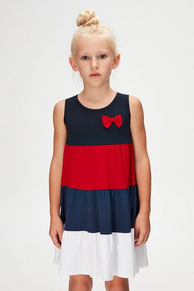 LOVETTI Dark Navy + White Girl's Colorful Drawstring Strap Dress