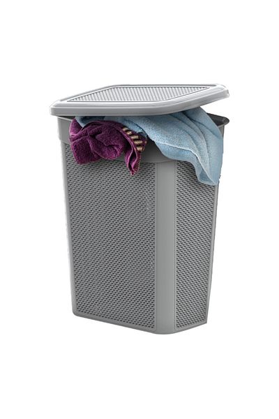 Üçsan Drop Design Slim Laundry Basket with Lid 55 x 46 x 29cm