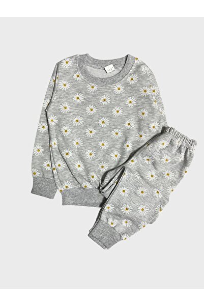 Fil Kids Κοριτσίστικο Βαμβακερό Γκρι Σετ Πιτζάμες Χειμερινό με Μακρυμάνικο Σχ...