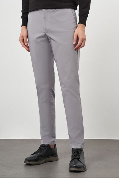 Morven Men's Gray Cotton Side Pocket Slim Fit Chino Pants