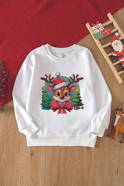 MYADA Hanorac supradimensionat pentru copii, unisex, cu imprimeu cu cerb de Crăciun 23073