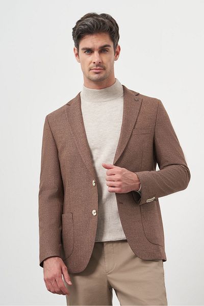 Morven Men's Brown Woven Slim Fit Mono Collar Jacket