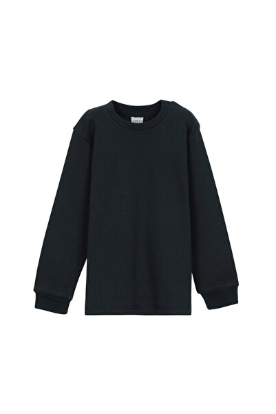 LOVETTI Girl'S Dark Navy Blue Snap-on Null Collar Winter Long Sleeve T-Shirt