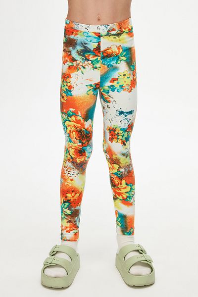 LOVETTI Girl's Orange Flower Patterned Winter Leggings