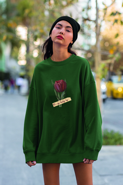 MYADA Hanorac oversize cu imprimeu lalele acuarele naturale pentru femei tinere 22722