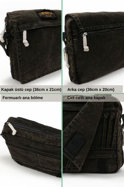 Cappadocia Vintage K4009 Ephesus Casual Shoulder Postman Antique Black 14 Inch Laptop School Travel Daily Vintage Cotton Bag