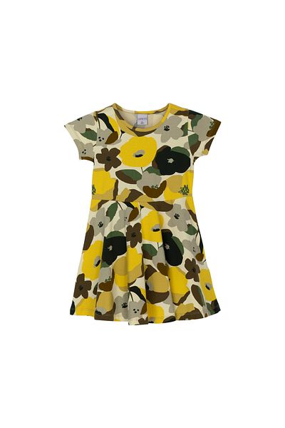 LOVETTI Girl's Light Green Retro Flowers PAtterned Short Sleeve Dress