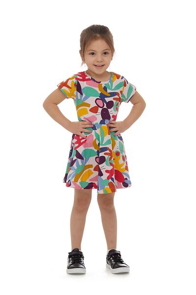 LOVETTI Girl's Foliage Patterned Cutout Short Sleeve Dress
