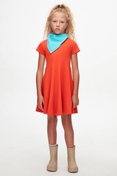 LOVETTI Orange Colored Basic Short Sleeve Dress for Girls