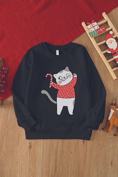 MYADA Детски суичър с коледен принт на котка - 23199