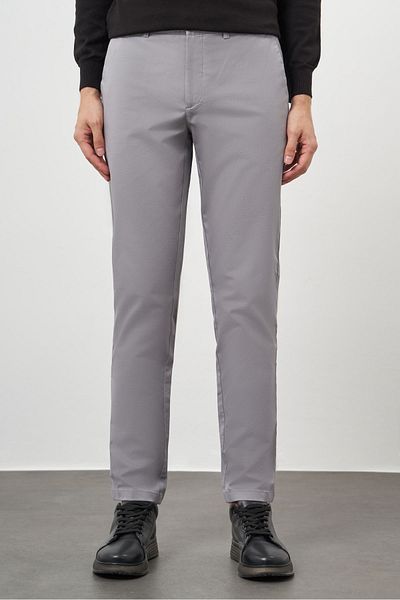 Morven Men's Gray Cotton Side Pocket Slim Fit Chino Pants