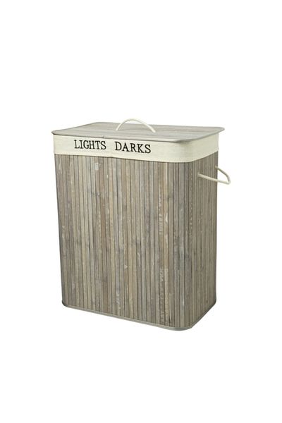 HONEYBEE Dual Section Durable Bamboo Laundry Hamper with Lid