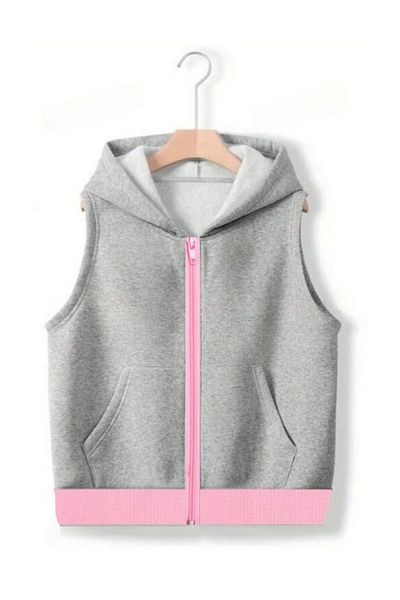 SAJA Vestă oversize unisex cu glugă - culori duble, cu fermoar și buzunar cangur