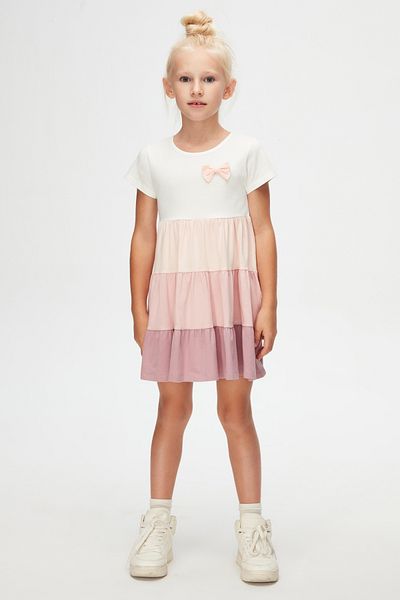 LOVETTI Short Sleeve Ecru Girl's Dress with Dried Rose Bow Detail