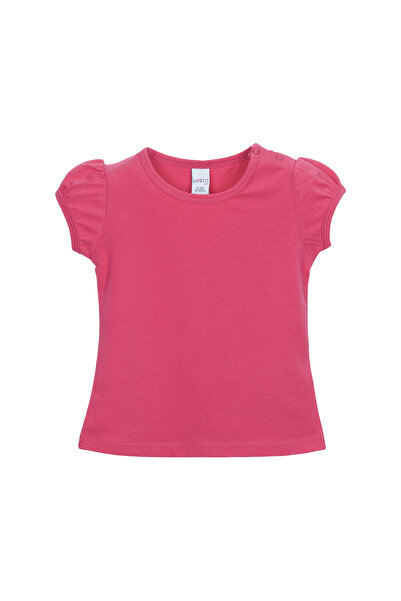 LOVETTI Fuşya Basic Kız Bebek Çıtçıtlı Sıfır Yaka Karpuz Kol Tişört