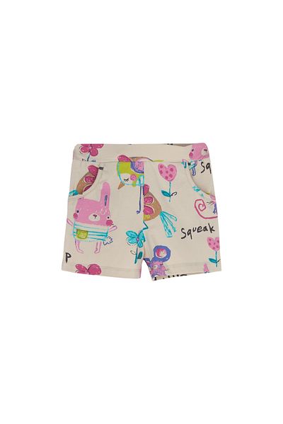 LOVETTI Girl's Beige Chirping Animals Patterned PocKet Shorts
