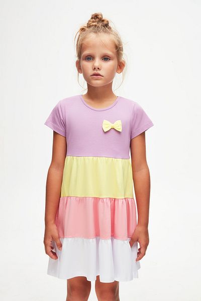 LOVETTI Lilac and White Bow - Layered Colored Girl's Short Sleeve Dress