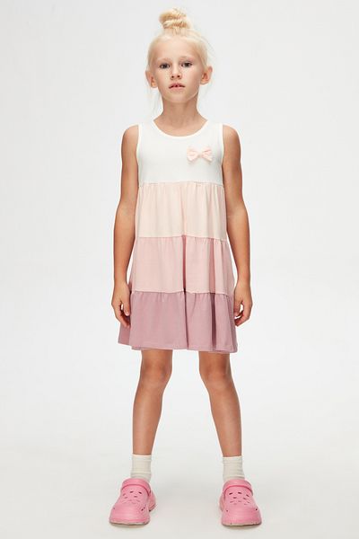 LOVETTI Girl's Ecru Dried Rose Strappy Layered Dress