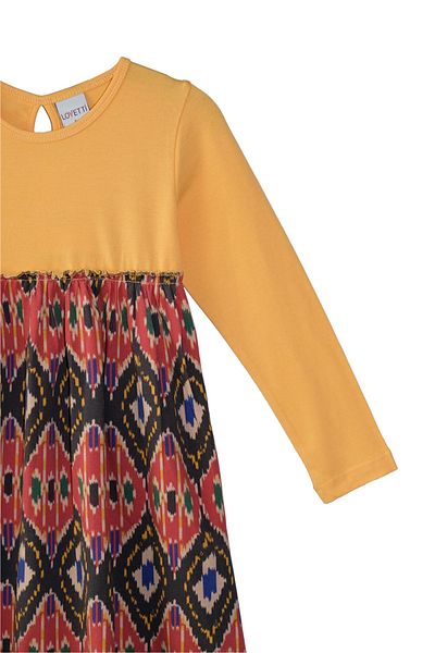 LOVETTI Girl - Long Sleeve Melon Yellow Kilim Patterned Dress