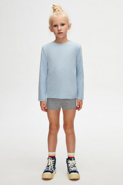 LOVETTI UniSex Children'S SeaSonal T-Shirt - Crew Neck, Long Sleeve, Blue Melange