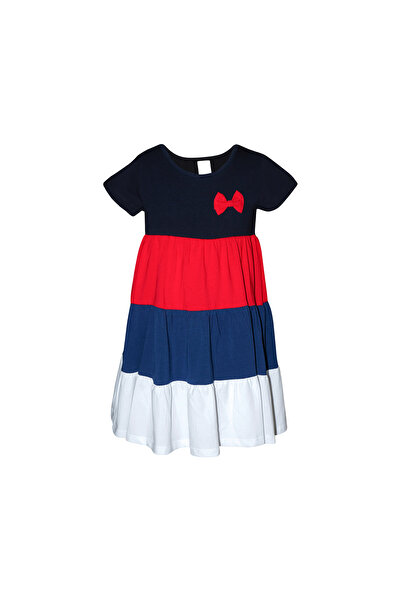 LOVETTI Rochie pentru fetiță cu mânecă scurtă - bleumarin închis, alb, culoar...