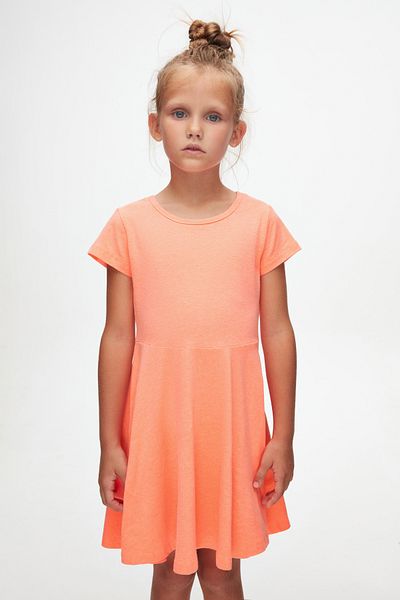 LOVETTI Phosphor Orange Basic Short Sleeve Dress for Girls