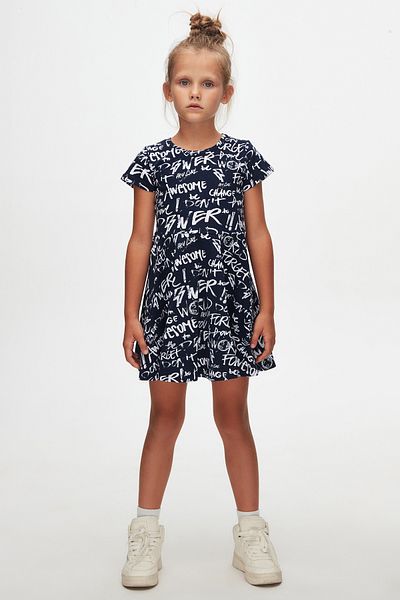 LOVETTI Girls Change World Pattern Short Sleeve Flared Skirt Dress