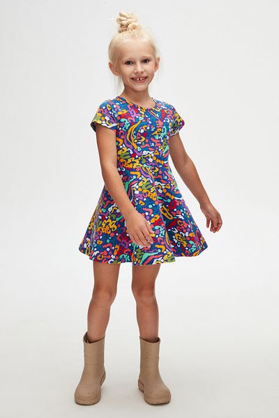 LOVETTI Girl's Patterned Abstract Leopard Short Sleeve Dress
