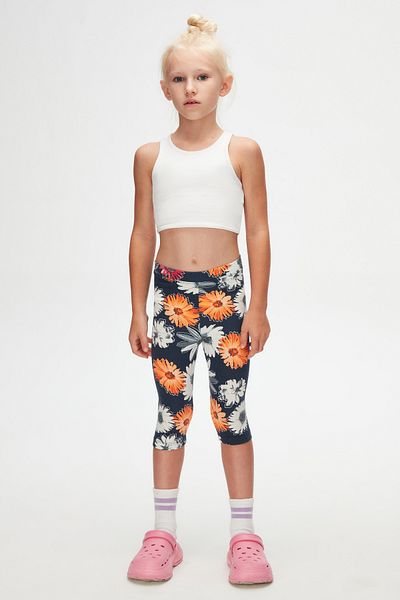 LOVETTI Stylized Sunflower Patterned Knee Length Leggings Capri for Girls