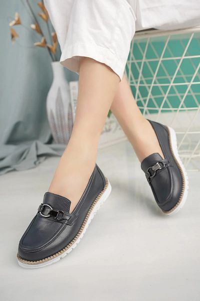 innsteal Women'S, Genuine Leather, Loafer Model, Buckle Detailed, Shoes