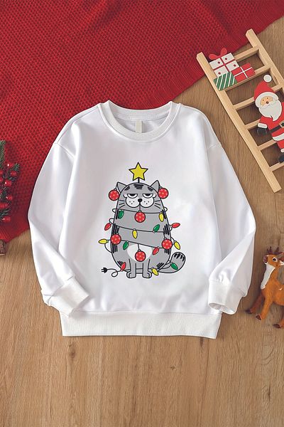 MYADA Hanorac pentru copii cu imprimeu Fancy Cat - Crăciun 23187