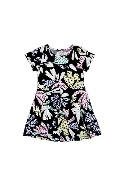 LOVETTI Girl's Print Cutouts Leaf Short Sleeve Dress