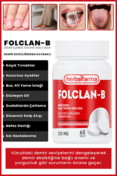 Herbalfarma Folclan-b Demir Içeren 60 Tablet - Enerji Ve Kan Desteği - Takviye Edici Gıda