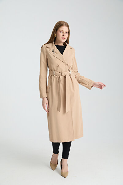 Soydan Güner Astarsız Su Geçirmez Kırışmaz Ara Boy Yazlık Trençkot Bej 7620