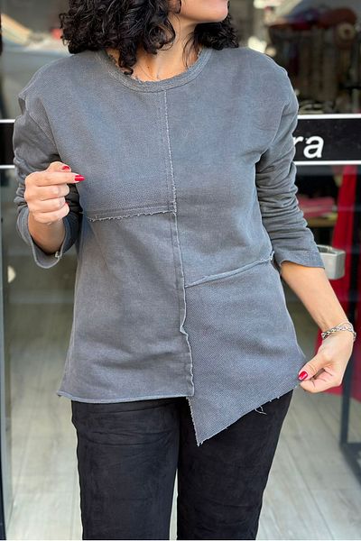 AYASOFYA OTANTIK Women's Anthracite Piece Asymmetrical Long Sleeve Blouse Sweatshirt