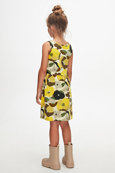 LOVETTI Girl's Light Green Retro Flowers PAtterned Sleeveless Dress