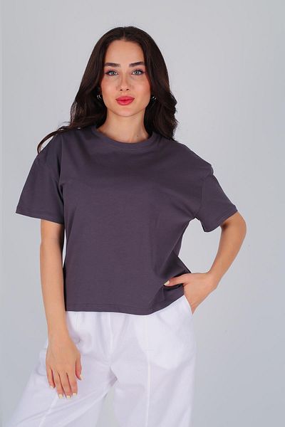FACETTE Tricou de bază antracit cu mânecă scurtă pentru femei