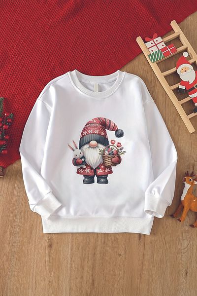 MYADA Hanorac pentru copii oversize colorat cu imprimeu pitic de Crăciun - 23078