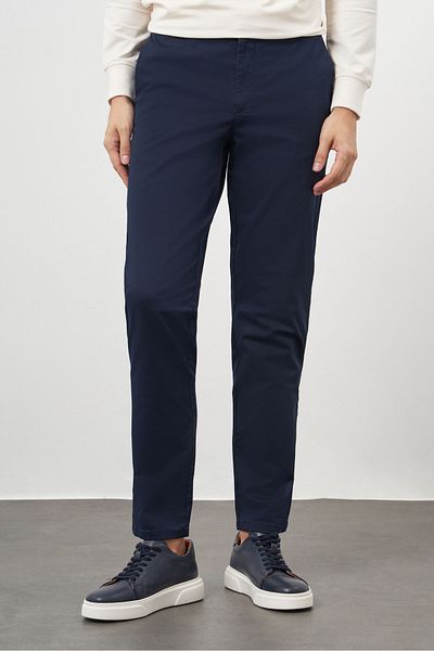 Morven Men's Navy Blue Cotton Side Pocket Slim Fit Chino Trousers