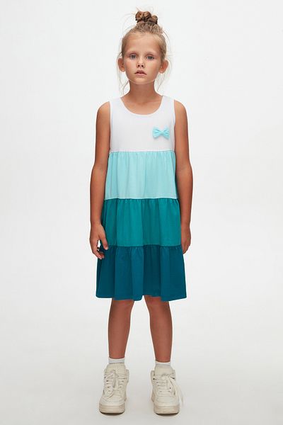 LOVETTI Girl's Strap Dress - White DarK Petrol Color
