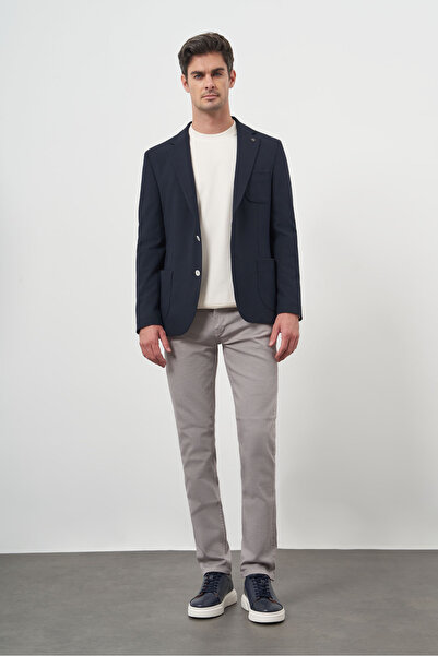 Morven Αθλητικό μπουφάν ανδρικό Navy Blue Woven Seersucker Slim Fit Τσάντα με μονό γιακά