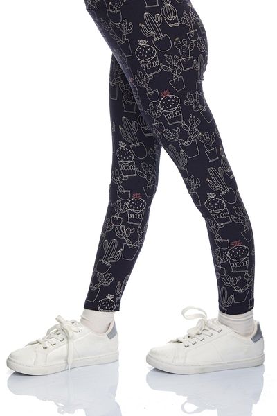 LOVETTI Patterned Line Art Cactus Summer Tights for Girls