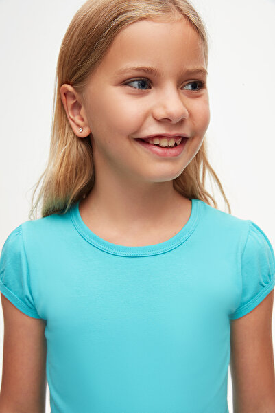 LOVETTI Light TurquoiSe zero CollAr WAtermelon Sleeve T-Shirt for GirlS