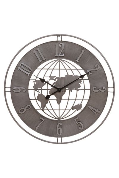 Atmosphera Isac World Globe Design Analog Metal Wall Clock Slate 68cm